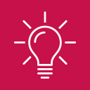 Icon of a light bulb with rays emanating from it, symbolizing ideas, creativity, or illumination. The background is a solid color, emphasizing the light bulb as the focal point.